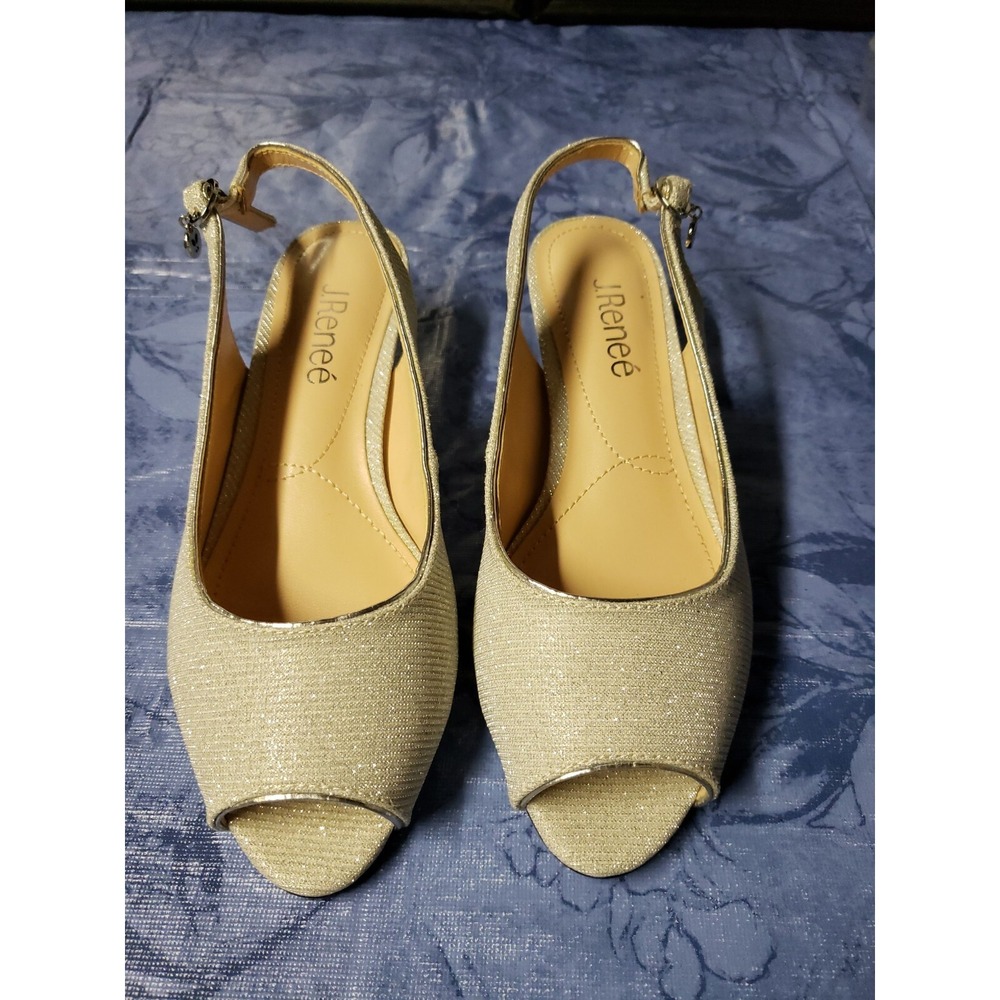 J. Renee Womens Jenvey Silver low heel string back shoes open toe 6.5 M‎ (B)